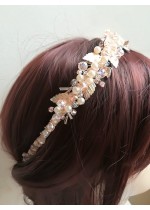 Луксозна диадема за коса с кристали и перли Сваровски цвят розово злато модел Rose Gold Shine by Rosie